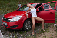 Real teens posing near car