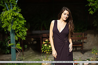 Newcomer vanda mey strips her black dress baring her sexy body and large breasts in the garden.