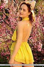 Laran shay laran shay strips her yellow dress as she poses in the outdoors baring her slender body and sweet pussy.