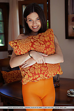 Serena wood serena wood strips her sexy tights showing off her shaved pussy on the chair.