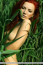 Lusty and erotic redhead in daring and arousing poses.